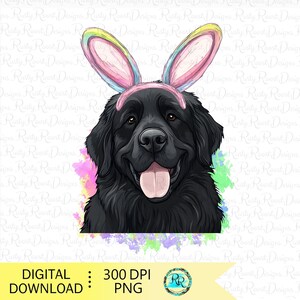 Pâques Grandes Pyrénées png, motifs de sublimation de Pâques, Grandes Pyrénées noires avec oreilles de lapin, téléchargement numérique de chien de Pâques
