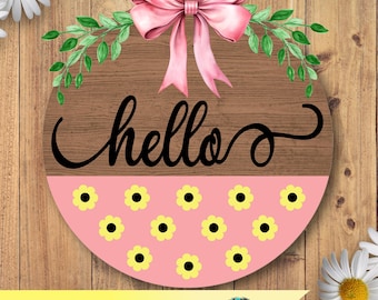 Hello sign SVG, door hanger SVG, Cutting file, wood sign SVG, Flower door hanger svg, Laser cut file digital download