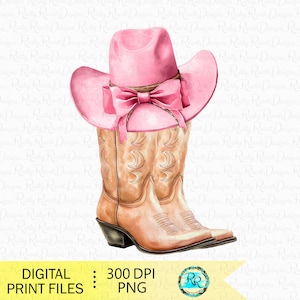 Coqueta Vaquera PNG, Botas y lazos Png, Diseño de sublimación occidental, Botas vaqueras png, lazo rosa png, botas de acuarela Png