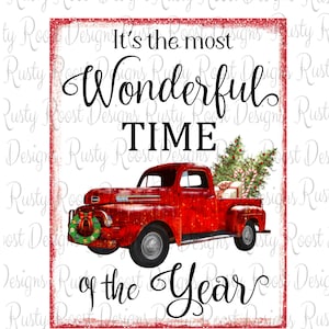 Het is de mooiste tijd van het jaar png, downloads van kerstsublimatieontwerpen, digitale download, rode vrachtwagen png, kerstvrachtwagen png
