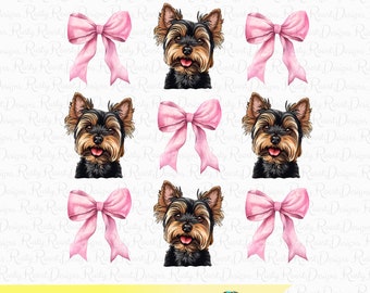 Yorkie PNG, Coquette dog, dog lover, Yorkie Mom png, coquette shirt design, Yorkshire terrier, pink bow png, Yorkie with bows Png