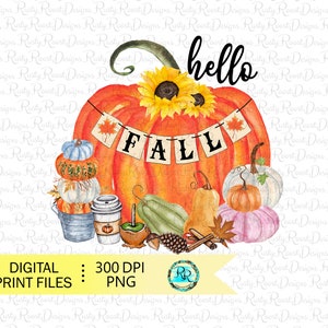 Hello fall png, Fall sublimation designs downloads, Fall pumpkin design, sublimation graphics, digital download, printable design,