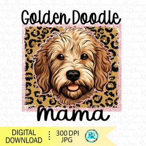 Goldendoodle Mama PNG, Motifs de sublimation de chiens, Chien avec fond léopard, Golden Doodle Mom avec cadre pailleté Png, Doodle Mom Png