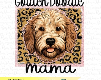 Goldendoodle Mama PNG, sublimeringsdesigner för hundar, hund med leopardbakgrund, Golden Doodle Mom med glitterram PNG, Doodle Mom PNG