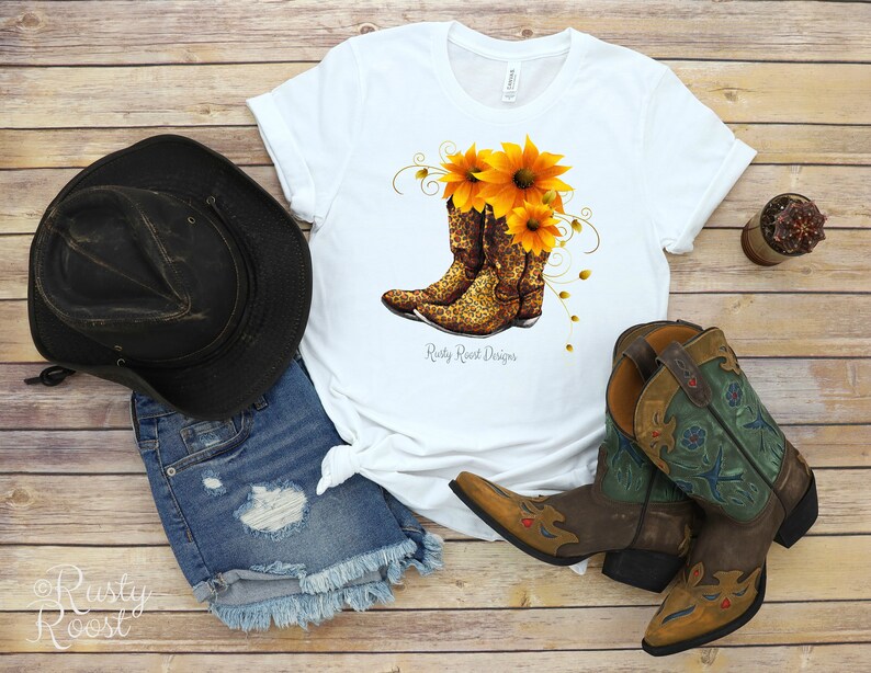 cowgirl leopard boots png, boot sublimation designs downloads, boots with sunflowers, sublimation graphics, cowboy boots, leopard boots png image 2