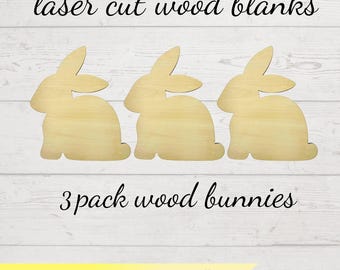 Wood Bunny Cutouts 3 pack, 8" Unfinished laser cut rabbit cutouts, Easter Craft Blanks, DIY spring decor