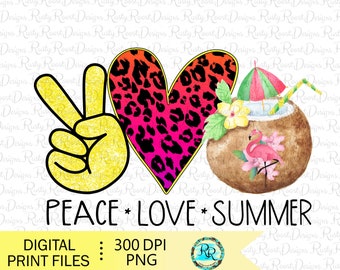 Paz amor verano png, descargas de diseños de sublimación de verano, descarga digital, gráficos de sublimación, diseño png de playa, png de sol