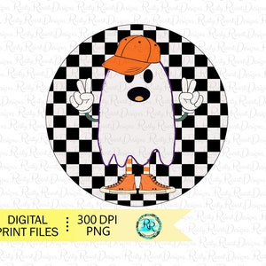 Peace sign ghost Png, Halloween sublimation designs downloads, retro ghost Png, Cute Halloween ghost PNG, hand drawn ghost png
