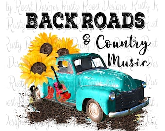 Landstraßen und Country-Musik png, Country-Sublimationsdesigns-Downloads, LKW mit Blumen, Sublimationsgrafiken, druckbare Kunst, Landstraßen