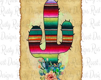 Serape Kaktus Png, Sublimationsdesign Download, Aquarell Kaktus, digitaler Download, Kaktus Grafiken, Wüstendesign, westliche Grafiken, druckbar