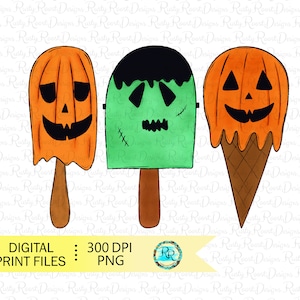 Halloween pumpkins Png, Halloween sublimation designs downloads, Pumpkin ice cream, Halloween monster PNG, hand drawn, printable art
