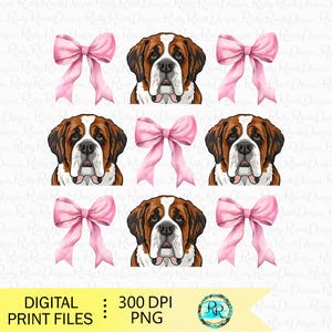 San Bernardo PNG, cane Coquette, disegni di sublimazione per cani, design di maglietta per cani, cane con fiocchi png