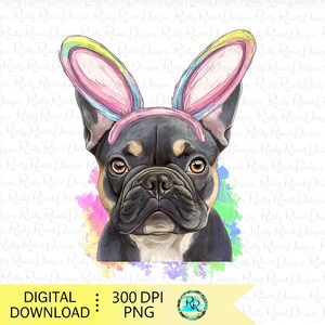 Easter Frenchie png, dog with bunny ears, Easter sublimation designs, Lilac and tan French bulldog with rabbit ears digital download
