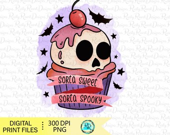 Sorta Sweet Sorta Spooky png, downloads van Halloween-sublimatieontwerpen, Retro Halloween png, griezelige png, schattige schedel png, afdrukbare ontwerpen