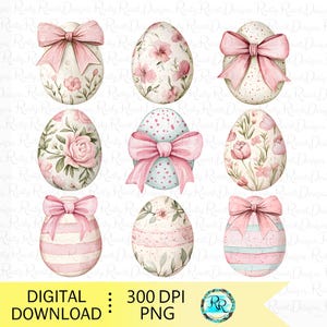 Huevos de Pascua coquetos PNG, diseño de sublimación de Pascua, huevos de Pascua de acuarela, huevos de Pascua florales PNG, huevos de Pascua y lazos PNG