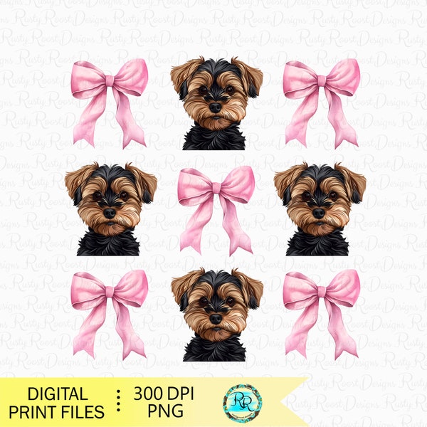 Yorkiepoo PNG, Coquette dog, Dog sublimation designs, coquette shirt design, Yorkie Poo, pink bow png, sublimation graphics