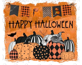 Feliz Halloween png, descargas de diseños de sublimación de Halloween, descarga digital, gráficos de sublimación, diseño de calabaza, calabazas caprichosas