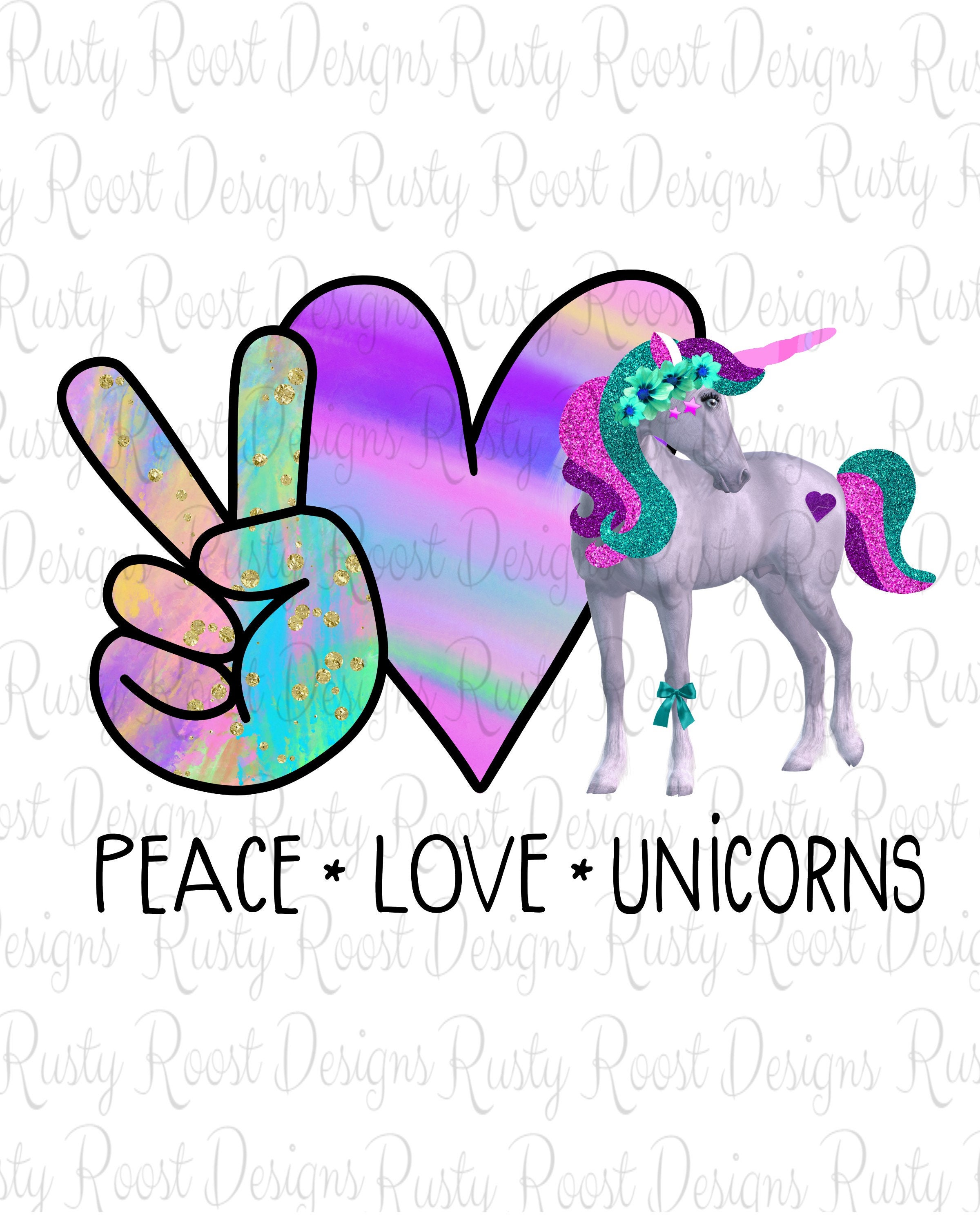Peace love unicorns pngunicorn sublimation designs | Etsy