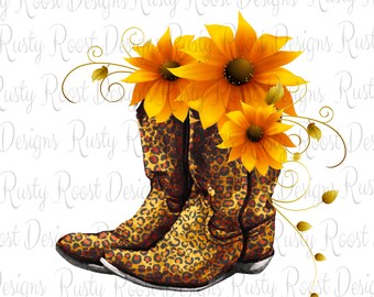 cowgirl leopard boots png, boot sublimation designs downloads, boots with sunflowers, sublimation graphics, cowboy boots, leopard boots png