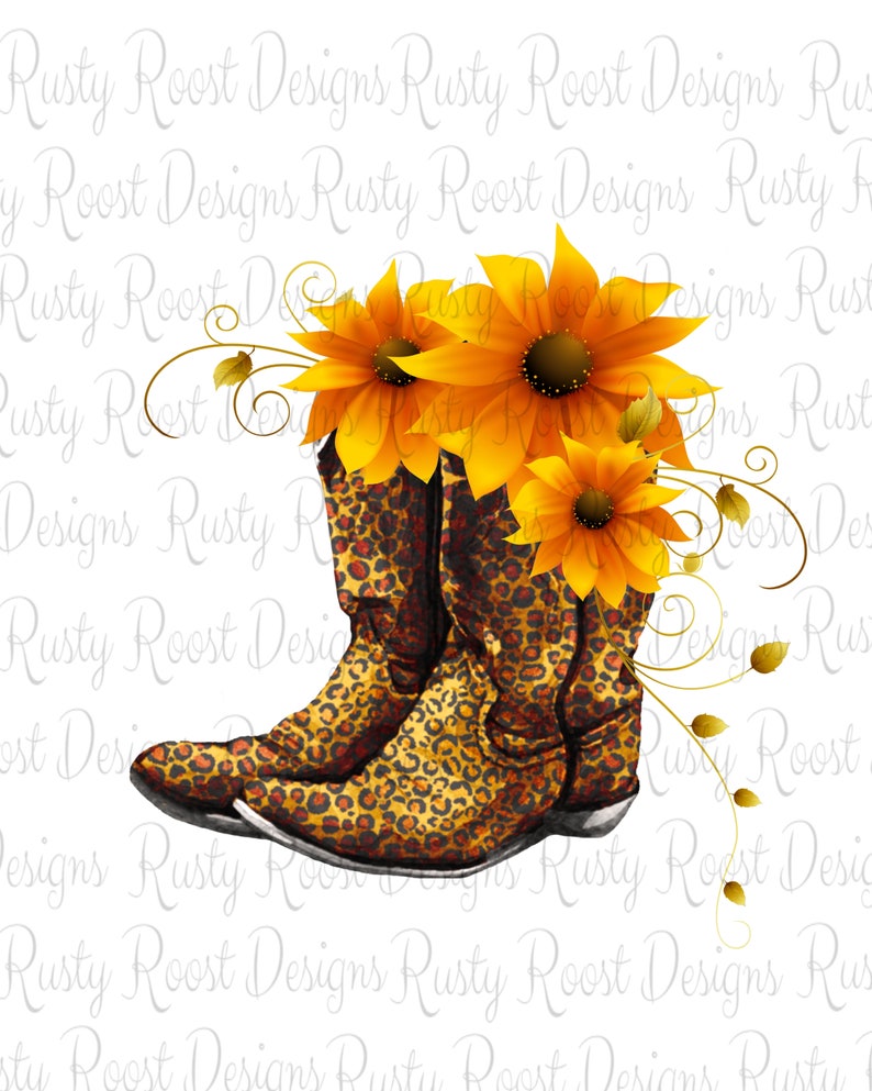 cowgirl leopard boots png, boot sublimation designs downloads, boots with sunflowers, sublimation graphics, cowboy boots, leopard boots png image 1