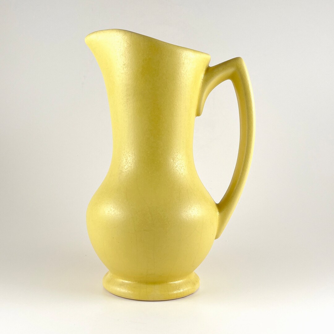Nelson Mccoy Garden Club Line Satin Yellow Pitcher Vase 335 Etsy
