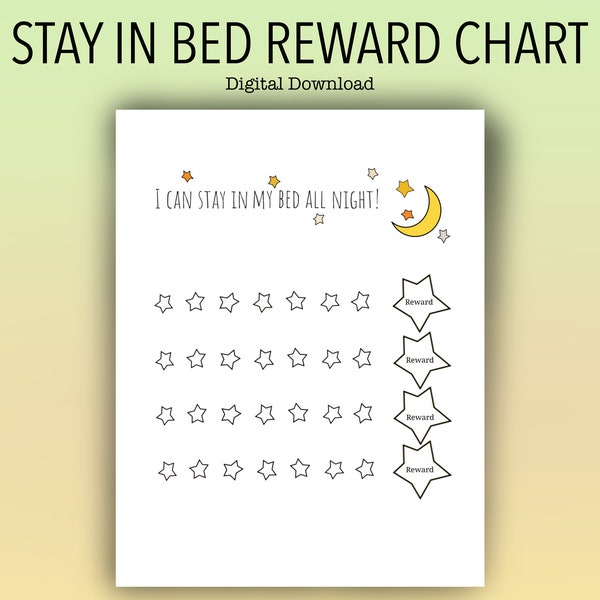 Kids Printable Stay in Bed Reward chart / Night time sticker prize chart