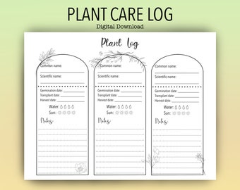 Printable Plant Log / Garden journal  / Plant care guide