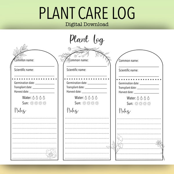 Printable Plant Log / Garden journal  / Plant care guide