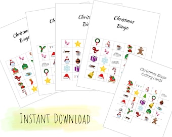 Tarjetas de bingo navideñas imprimibles para niños / Juego navideño / actividad para niños / 24 tarjetas / descarga instantánea