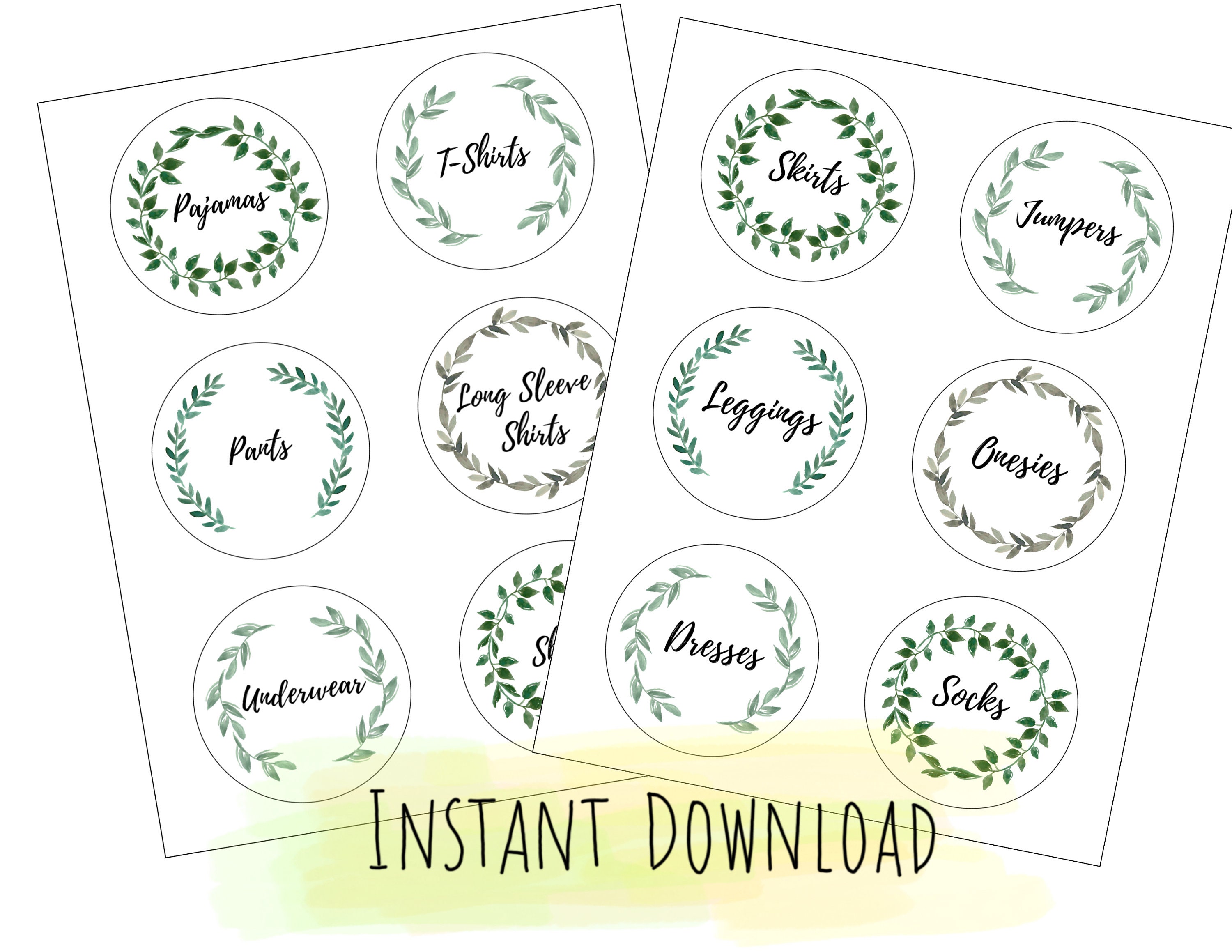 Printable Dresser Labels / Wreath Organizing Labels for Clothing / Kids ...