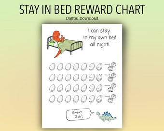 Cuadro de premios imprimible para niños con dinosaurios que se quedan en la cama/Cuadro nocturno/Cuadro de premios con pegatinas