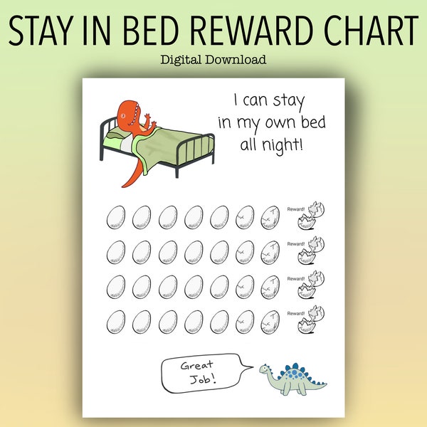 Kids Printable Dinosaur Stay in Bed Reward Chart/ Night time chart/ sticker prize chart