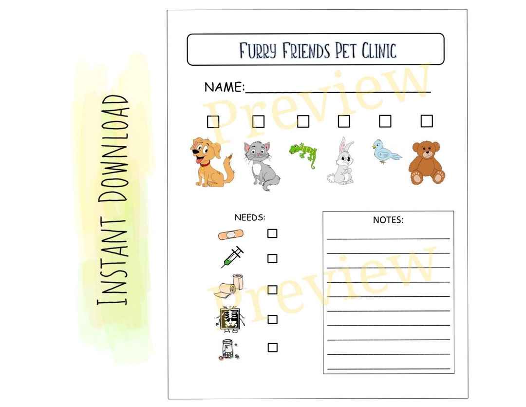 kids-printable-vet-form-preschoolers-pretend-play-etsy