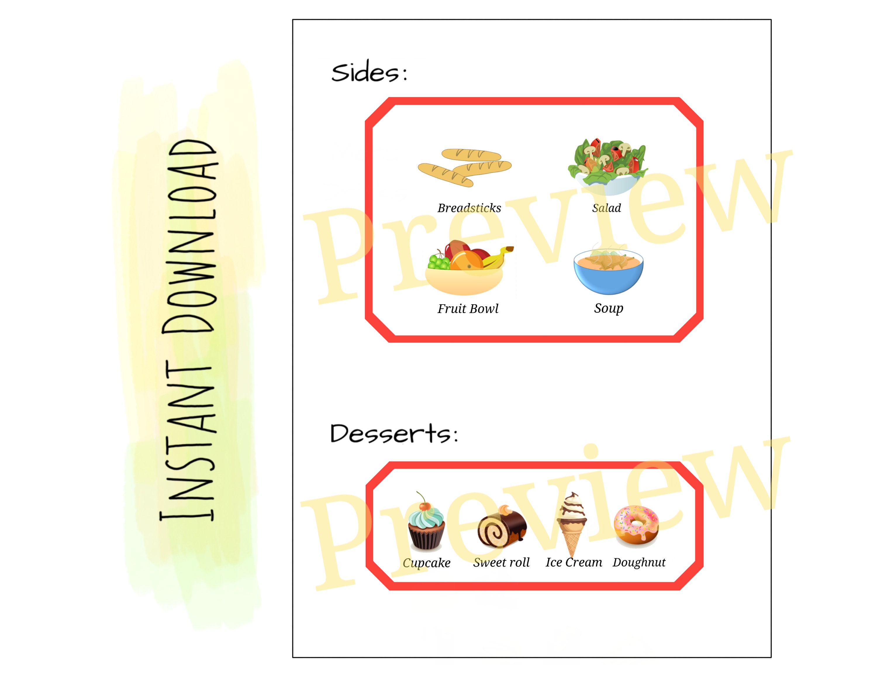 Kids Printable Restaurant Pizza Menu Pizzeria Pretend Play Etsy