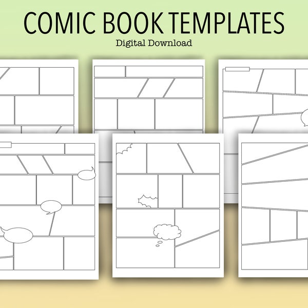 Printable Comic book templates / 6 sheets / instant download