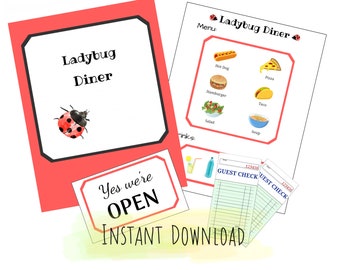 Menú de restaurante imprimible para niños/Comida preescolar/Juego de simulación