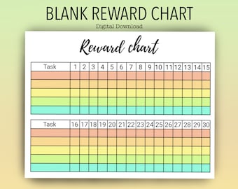 Kids Printable Blank Reward Chart / Monthly / sticker prize chart
