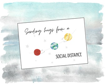 Printable Social Distancing Card / sending hugs / Space / instant download