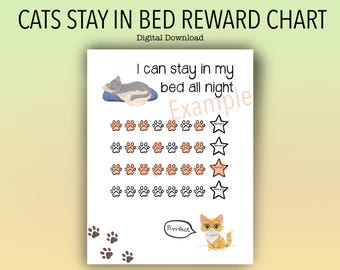 Tabla de recompensas imprimible para niños: gatito se queda en la cama / Tabla de la hora de dormir / Tabla de premios con pegatinas