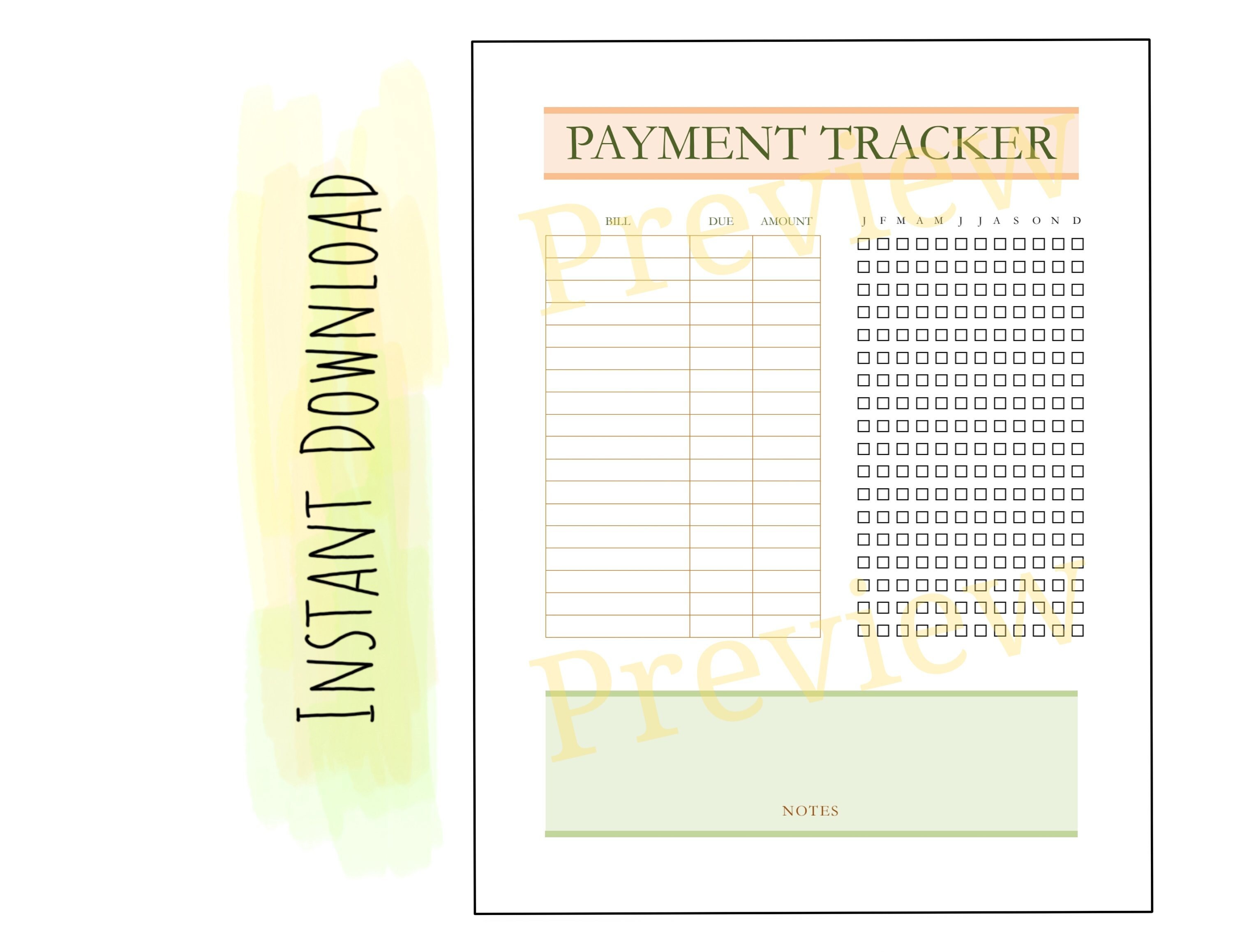 Printable Payment Tracker / Bill Tracker / Monthly Bills / Year Etsy Printable Payment Tracker / Bill Tracker / Monthly Bills / Year Etsy