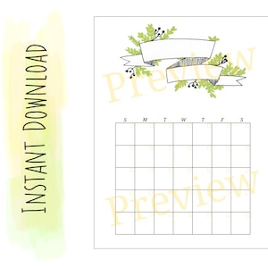 Printable Blank Calendar  / bullet journal / planner / any month