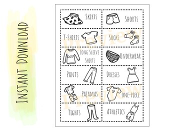 Printable Dresser Labels / Simple Organizing Labels for clothing / kids / instant download PDF and SVG