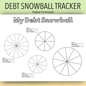 Afdrukbare schuldensneeuwbaltracker / cirkeldiagrammen / budget / direct downloaden