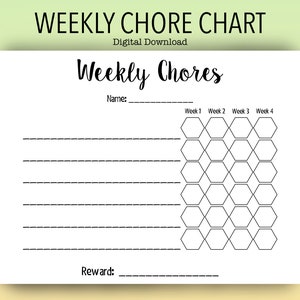 Kids Printable Chore Chart / Weekly Chores / Blank Reward Chart