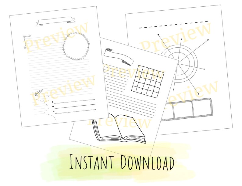 Hand Drawn Printable Blank Bullet Journal Pages / Bundle of 6 - Etsy