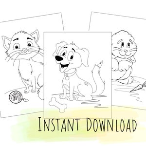 Printable Animals coloring pages/ kids /  set of 3 / instant download