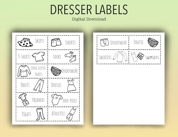 Printable Drawer Labels for Kids Clothes 