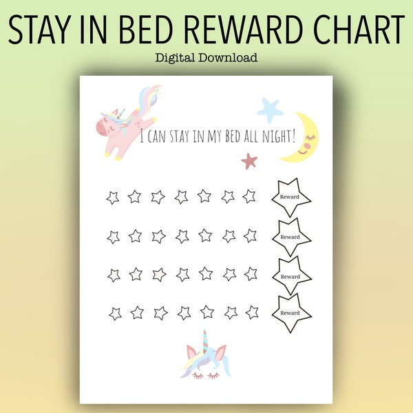 Kids Printable Unicorn Stay in Bed Reward Chart/ Night time chart/ sticker prize char