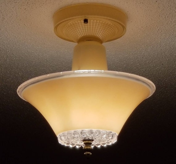 1950 S Pink Beaded Glass Ceiling Light Fixture And Shade Bedroom Bathroom Restored