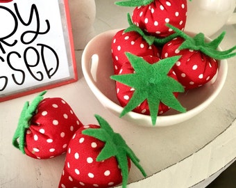 Fabric Strawberries, Farmhouse Strawberry Decor, Tiered Tray Decor, Bowl Filler, Wreath Attachment, Strawberry Decor, Summer Decor, Spring